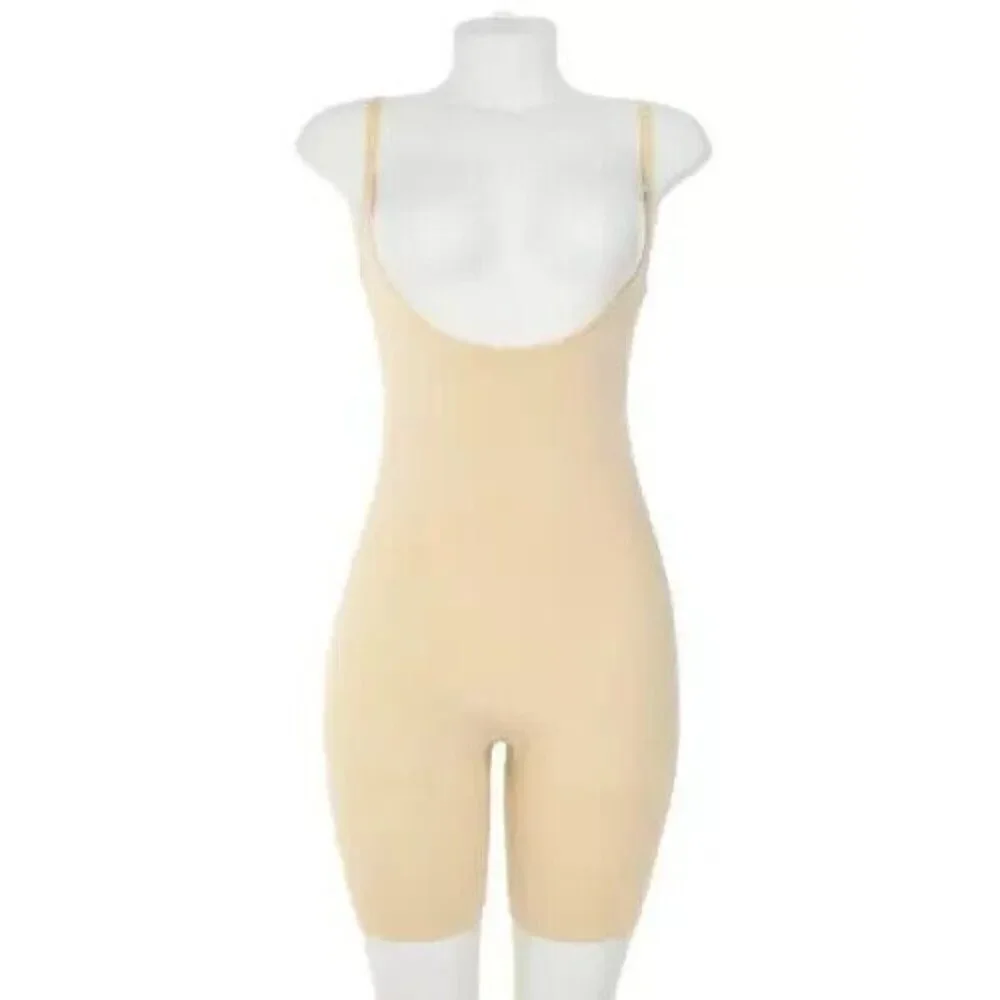 Spanx S1086 Womens Soft Nude Power Series Open Bust Midthigh Bodysuit Size L
